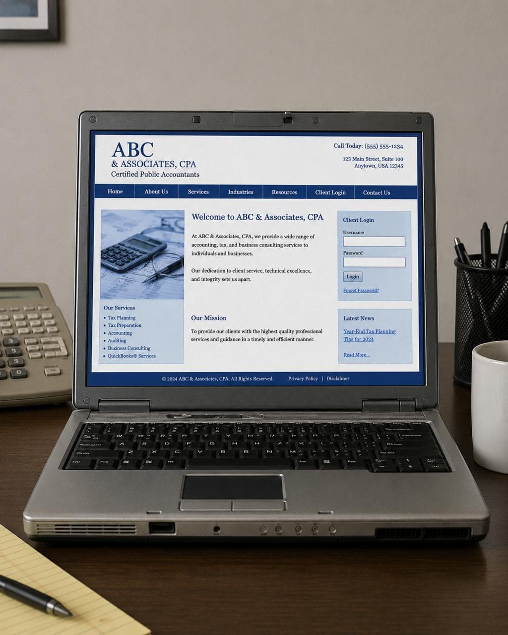 Older CPA website shown on a laptop for a modern website comparison